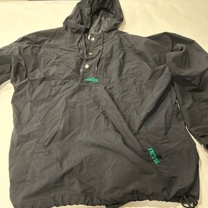 The Game Vintage Jets Pullover Windbreaker NFL Football Jacket Hooded Black XL‎